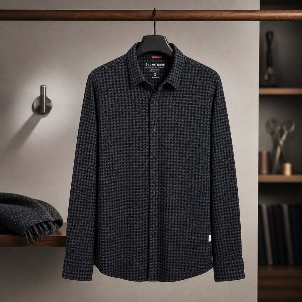 Stone Rose Houndstooth Jersey Knit Hi-Tech Dress Shirt #778